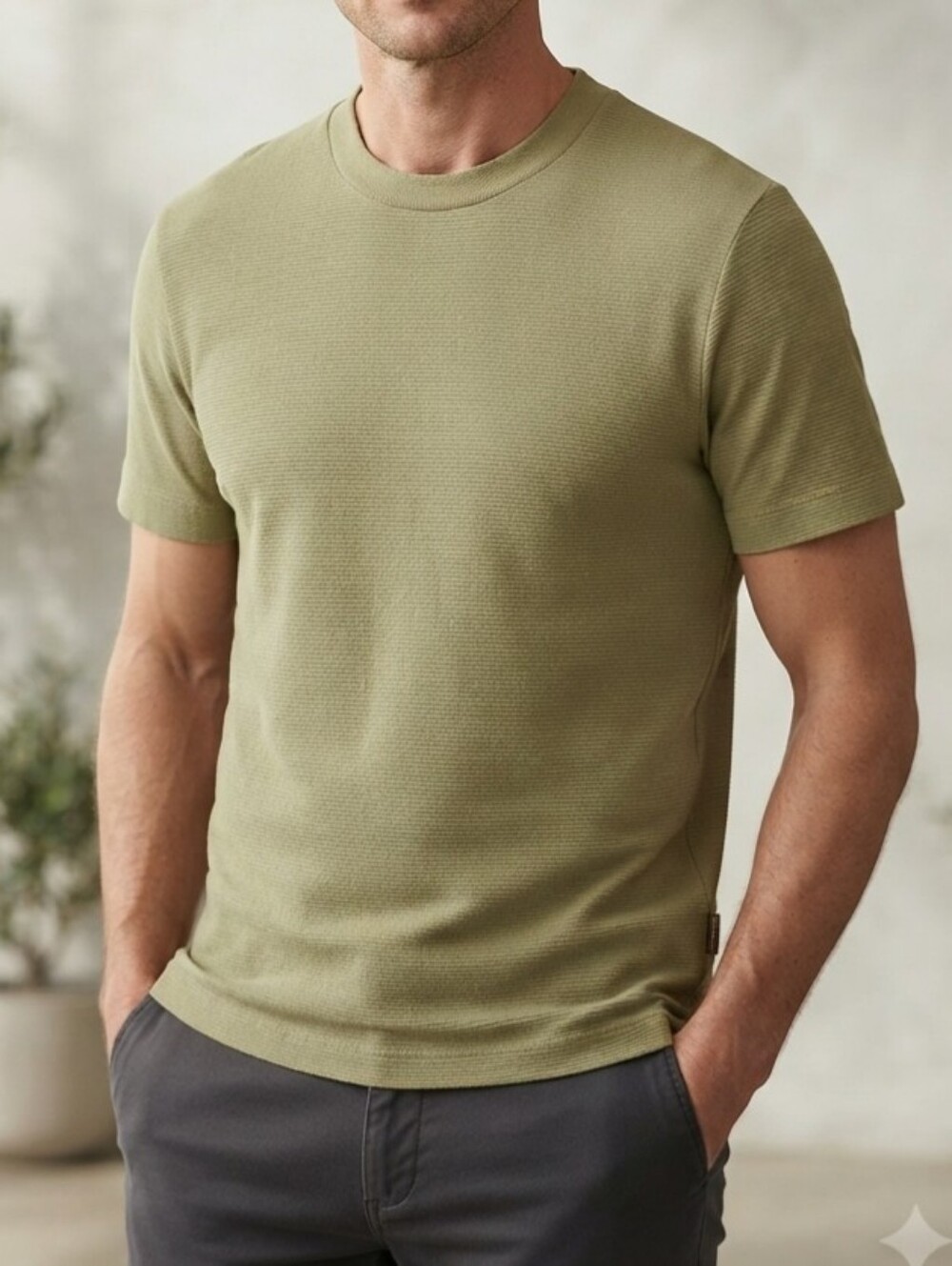 Classic Olive Crewneck Short-Sleeve Shirt